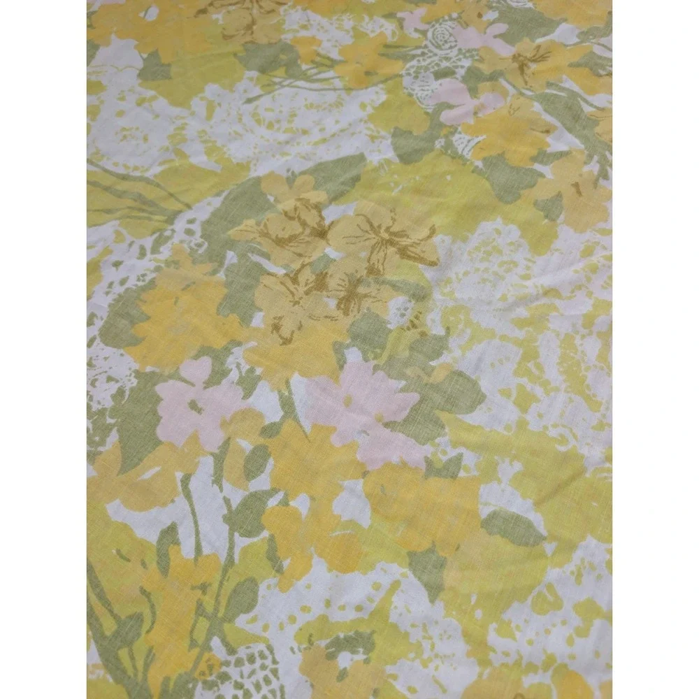 Vtg Lady Pepperell Fitted Sheet Pink Yellow Green Floral Percale Retro